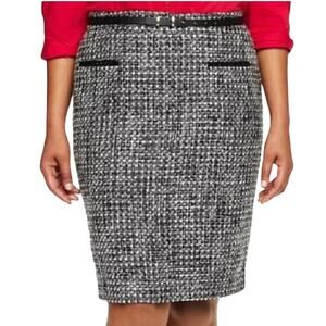 Worthington Black White Tweed Pencil Skirt Sz 2 Boucle Old Money Workwear